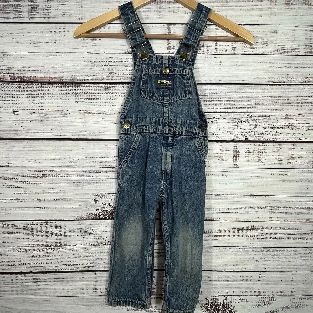 VTG 90’s OshKosh B'gosh Vestbak Blue Denim Cotton Bib Overalls Kids Unisex 3T
